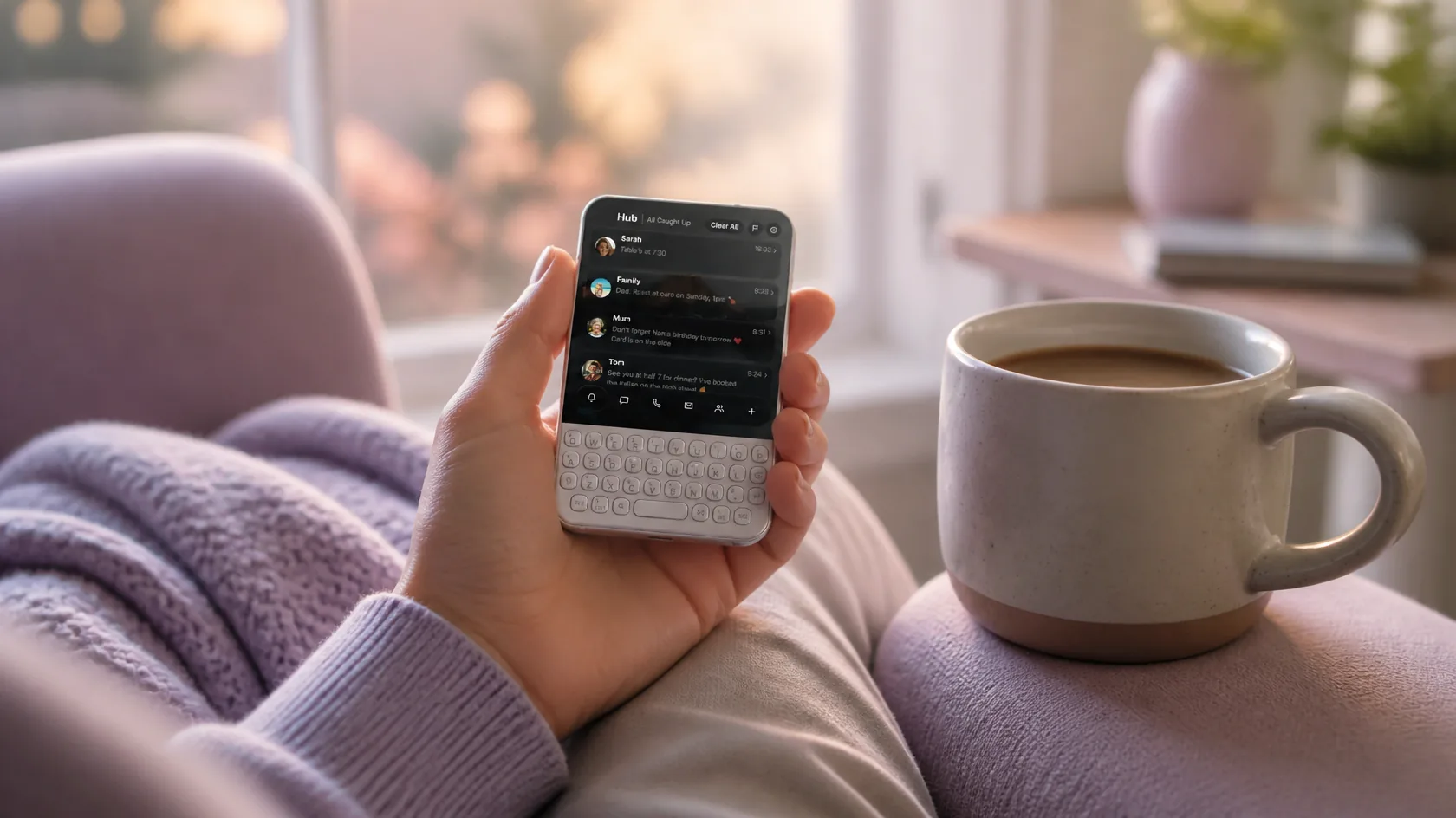 Someone reading the Glass OS Hub on a Minimal Phone 2