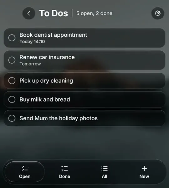 The To-do list in Glass OS on the Clicks Communicator