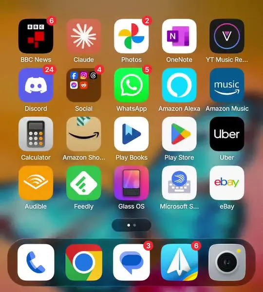 An icon pack on the Glass OS app pages on the Unihertz Titan 2 Elite